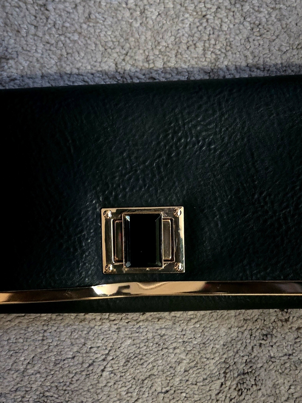 Black Leather Clutch with Gold Hardware